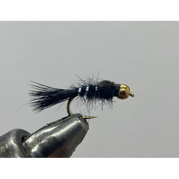 One Dozen (12) - Beadhead Gold Ribbed Hare's Ear - Black - Nymph