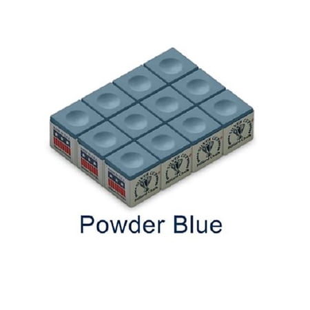 One Dozen (12) Box POWDER BLUE Silver Cup Pool Cue Stick Billiards Chalk