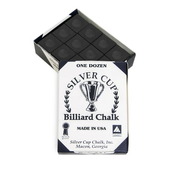 One Dozen BLACK Silver Cup Billiards Pool Cue Stick Chalk (12 cubes)