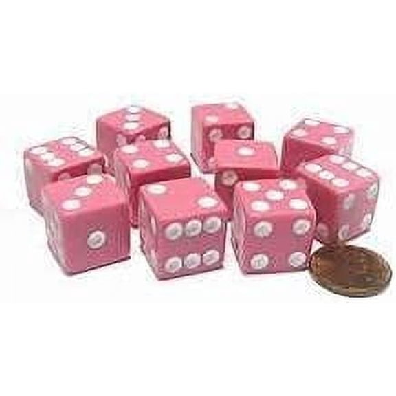 One Dozen Bunco Pink Dice with White Dots - 16mm