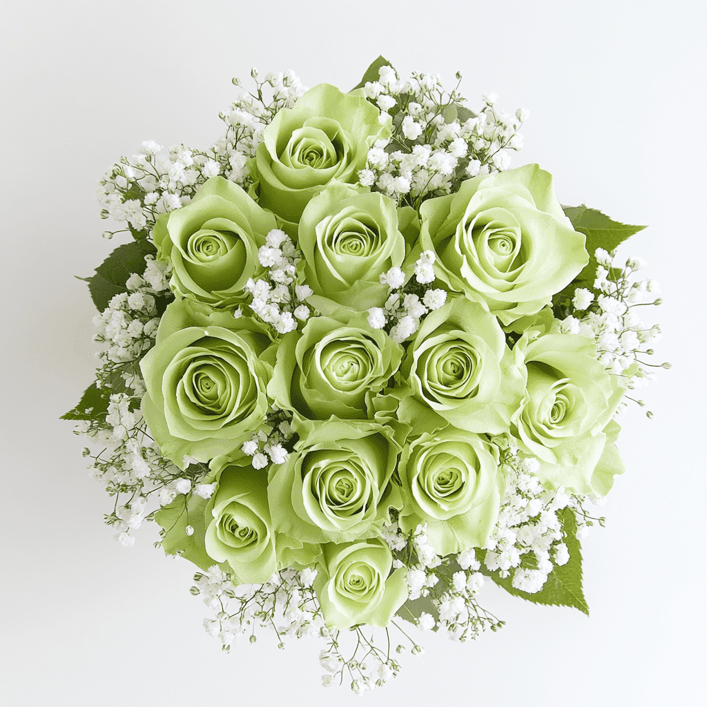 Green Roses Fresh One Dozen Green Roses with Baby's Breath and Greenery- Fresh Flower ...