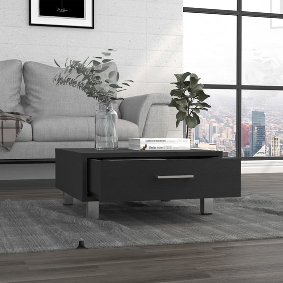 Black Coffee Table with Storage | Showcases Decor and Holds Belongings | High - Grade Particle Board | Keeps Items Secure
