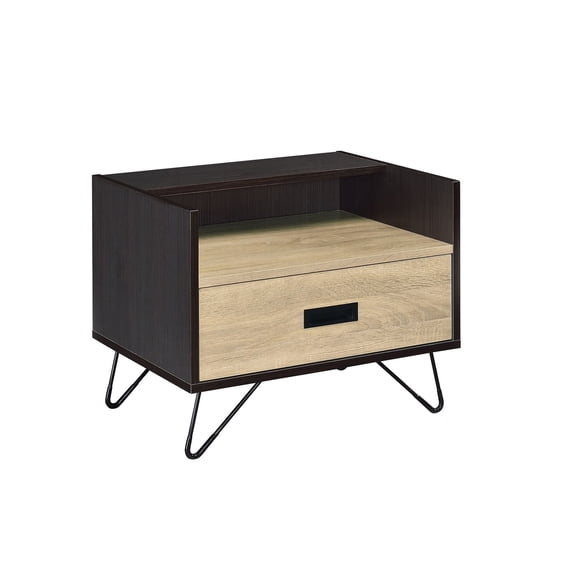 One-Drawer Nightstand with Open Shelf | Perfect for Organizing Bedroom Essentials | Metal Legs and Oak, Stylish Accent | Resolves Limited Nightstand Storage Problem