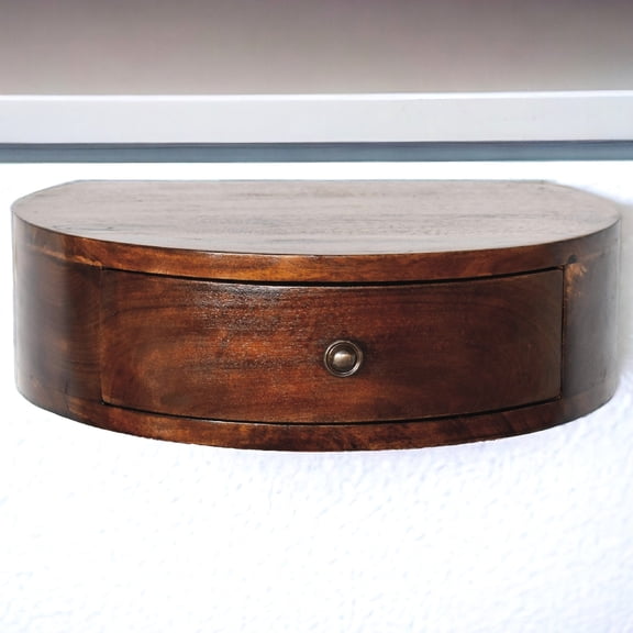 One-Drawer Solid Mango Wood Wall Nightstand / Practical for Bedside Use