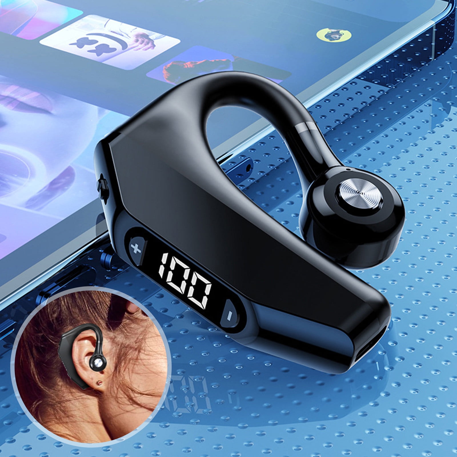 One Ear Hanging Style Business Sports Battery Digital Display Low