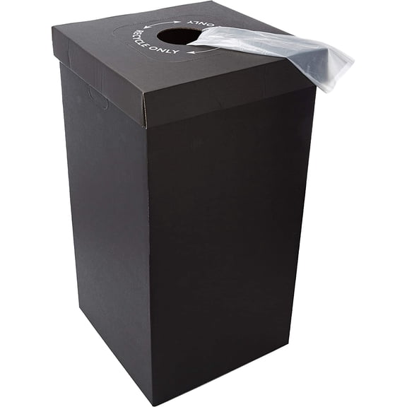 One Earth Disposable and Reusable Corrugated Cardboard Trash and Recycling Boxes: Bin + Lid + Trash Bag- Black (Qty. 10 Sets)Trash can