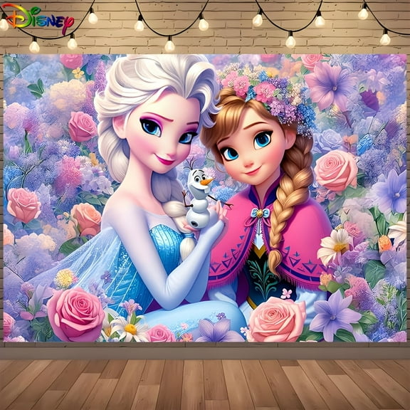 One Elsa cartoon birthday party backdrop - suitable for indoor/outdoor celebrations, made of polyester material, no power supply required, birthday party decoration