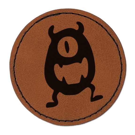 One Eyed Monster Creature 2.5" Faux Leather Round Engraved Iron-On Patch - Brown