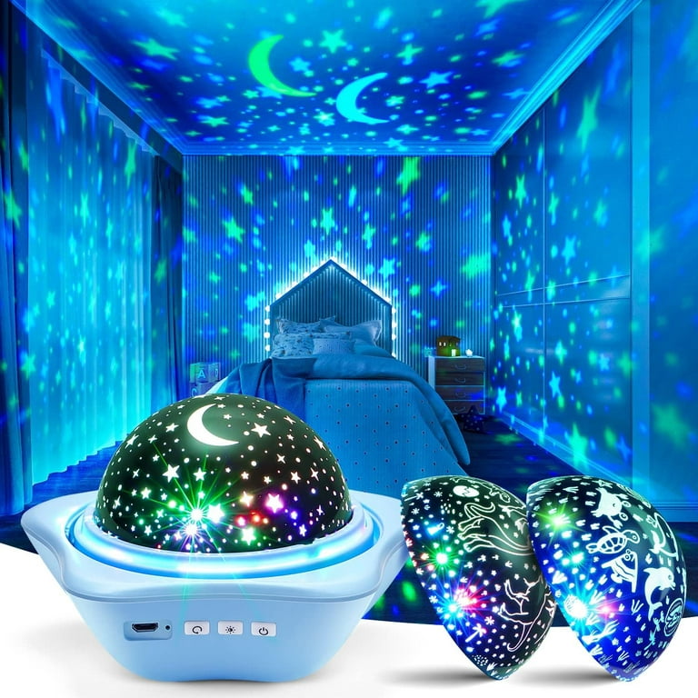 One Fire Night Light for Kids, 48 Lighting Modes Star Lights for Bedroom,  360° Rotating+3 Films Baby Night Light Projector, USB Rechargeable Kids
