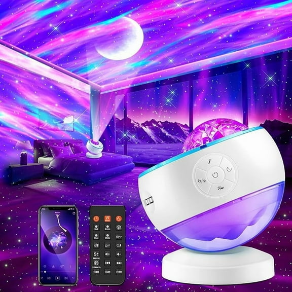 MY One Fire Northern Lights Projector,16Color Galaxy Projector for Bedroom, 15 White Noise Galaxy Light Projector, 5Moon Star Projector, Bluetooth Aurora Light Projector, Remote Timer Star Lights