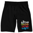 thumbnail image 1 of One Fish Blue Fish Multicolor Title Text Adult Black Sleep Pajama Shorts-XL, 1 of 4