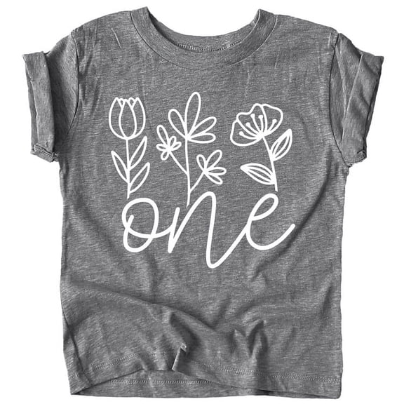One Floral 1st Birthday Shirt for Baby Girls First Birthday Outfit Granite Heather Shirt 12 Months