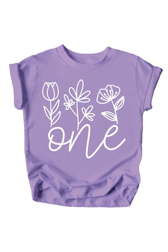 One Floral 1st Birthday Shirt for Baby Girls First Birthday Outfit Purple Shirt 12 Months