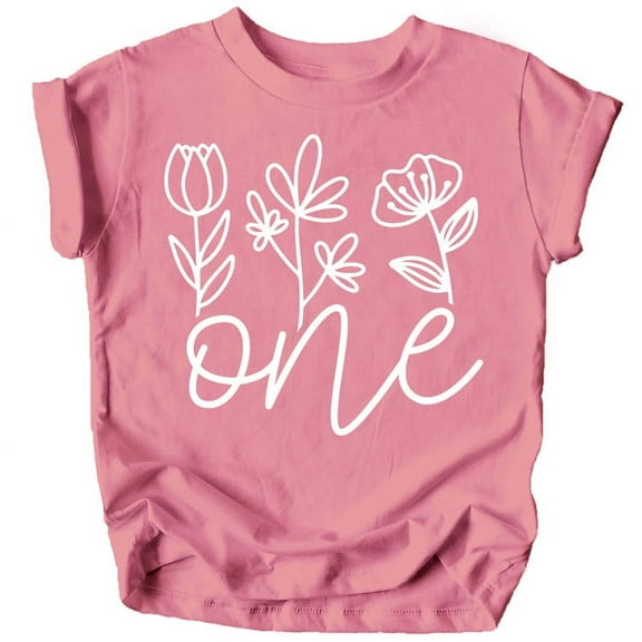 One Floral 1st Birthday Shirt for Baby Girls First Birthday Outfit White on Mauve Shirt 18 Months