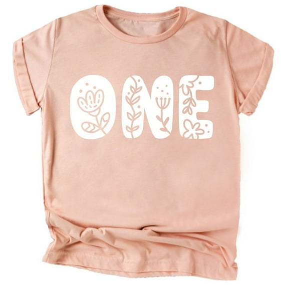 One Floral Numbers Ages 1-7 Girl's 1st Birthday Shirt White on Peach Shirt 18 Months