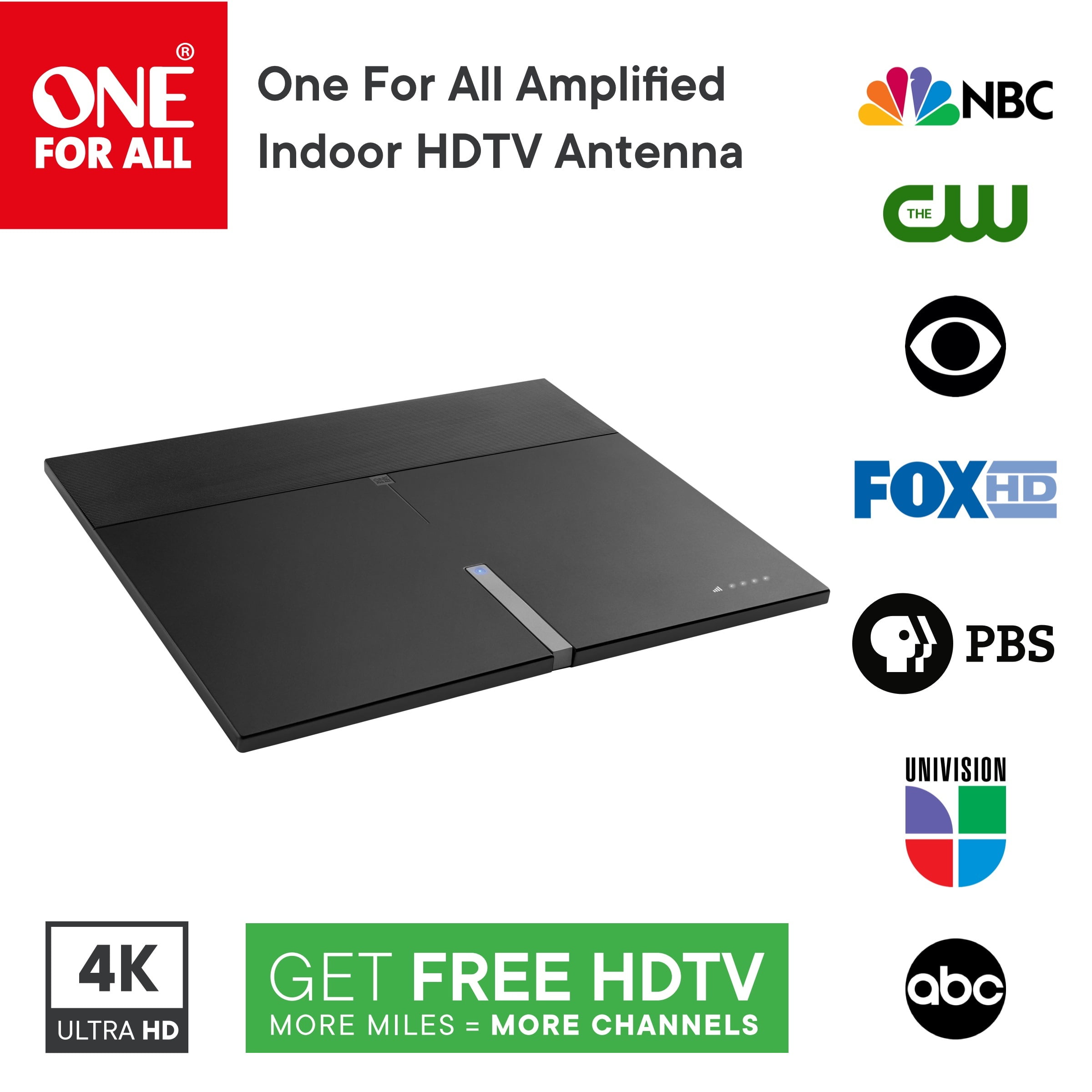 One For All 16472 Amplified Indoor Smart TV Antenna Supports 4K 1080p