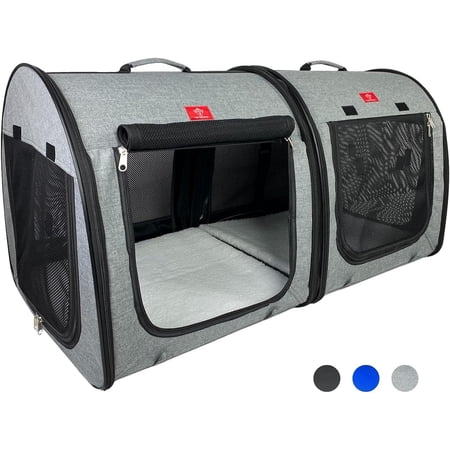 One for Pets Folding Fabric Double Pet Kennel for Cats and Dogs, 2-Door, 20x20x39 inch, Gray