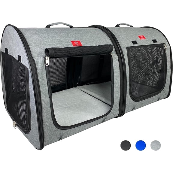 One for Pets Folding Fabric Portable Double Kennel, Gray