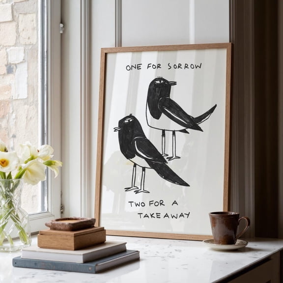 One For Sorrow Two For Takeaway Art Print Funny Magpie Print Kitchen Wall Art Takeaway Lover Gift
