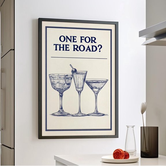 One For The Road Martini Wall Art, Minimalist Bar Cart Cocktail Decor, Unframed Paper Print Size 8x12