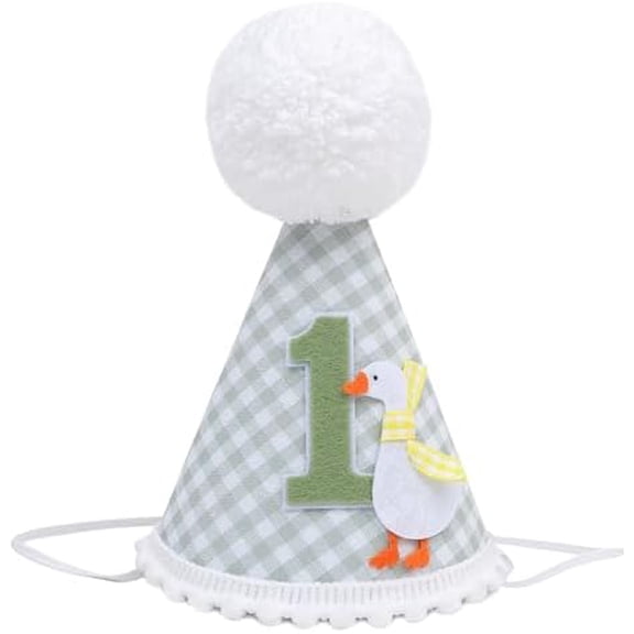 One Funny Goose 1st Birthday Hat for Boys - Green Gingham Party Hat, Goose First Birthday Decorations$$Home Decor, Kitchen, & Other