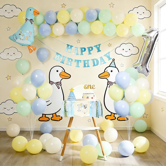 One Funny Goose High Chair Banner for Boys - Blue 1st Birthday Yarn Tassel Banner, Cute Goose Theme Decor for Boys' First Birthday Party Y101