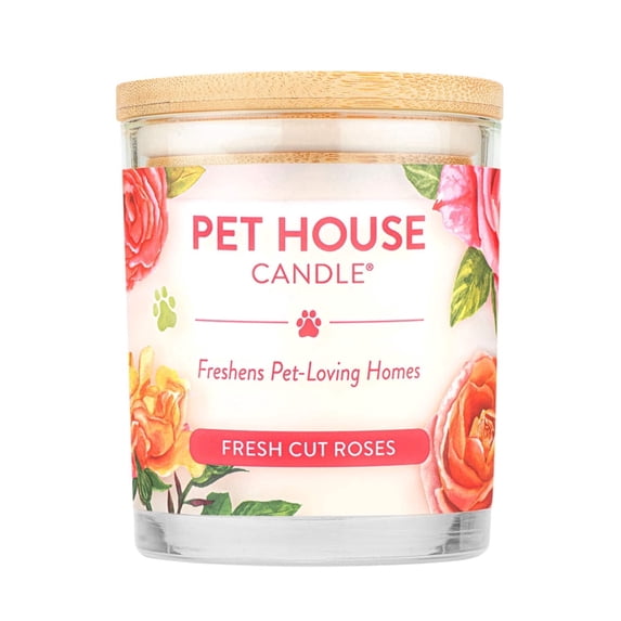 One Fur All Pet House Fresh Cut Roses Pet Odor Eliminating Soy Wax Jar Candle, Floral Scent, 9 oz, Up to 60-Hour Burn