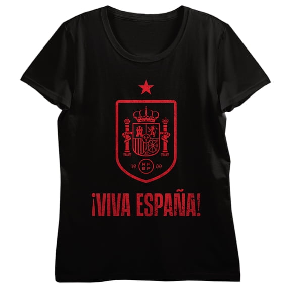 One Futbol Spain Soccer Federation Viva España Women’s Black Short Sleeve Tee - Medium