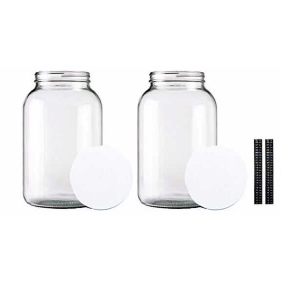 One Gallon Glass Jar with Lid and Dual Scale Thermometer-Set of 2