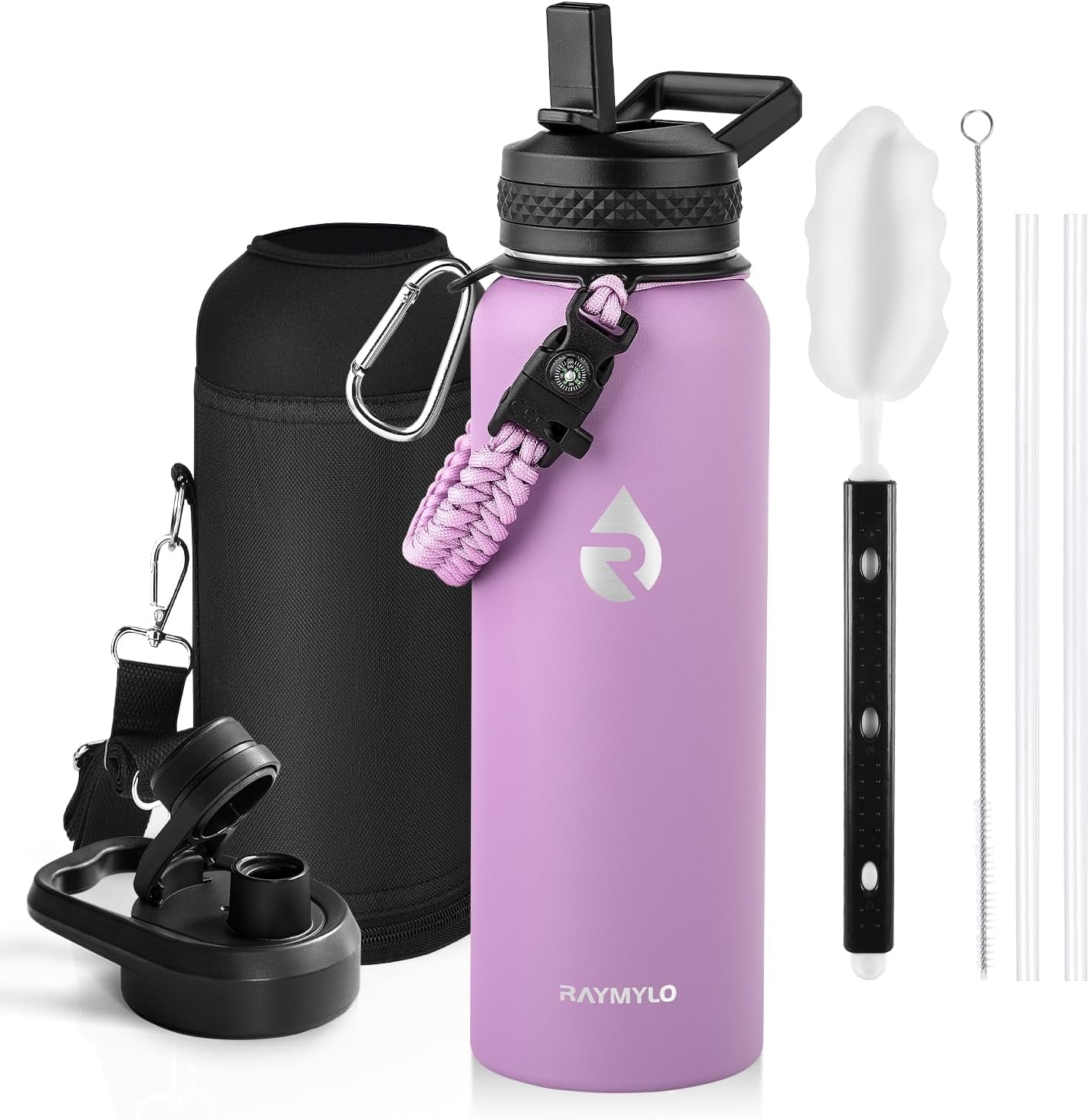 One Gallon Water Bottle Insulated, Triple Walled Vacuum Stainless Steel (Cold for 48 Hrs), Leak Proof & Non-BPA, Large Water Flask Jug with Paracord Handle & Straw Spout Lids