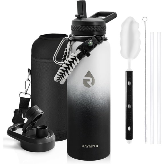 One Gallon Water Bottle Insulated, Triple Walled Vacuum Stainless Steel (Cold for 48 Hrs), Leak Proof & Non-BPA, Large Water Flask Jug with Paracord Handle & Straw Spout Lids