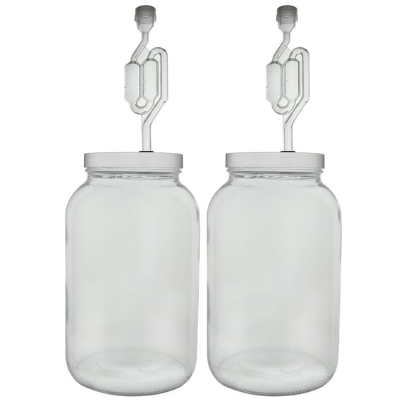 One Gallon Wide Mouth Jar with Lid and Twin Bubble Airlock-Set of 2