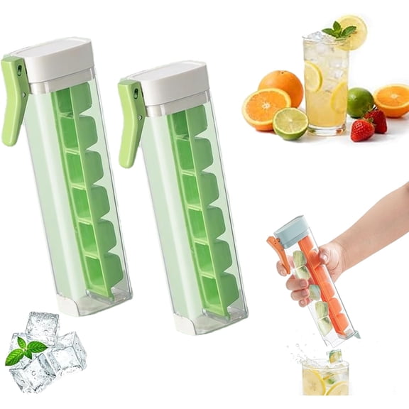 One Glass Ice Maker Cube Tray Hand Press Release Mold Bottle Easy Water Freezing Tool, HandHeld Portable Press Ice Cube Tray Cup,Easy to Release & Space-saving (Green)