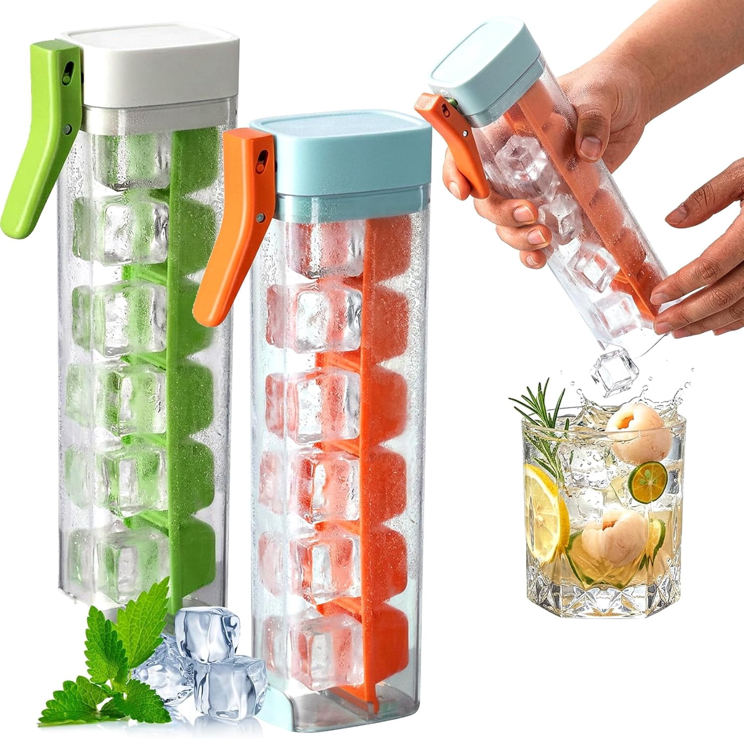 One Glass Ice Maker - Ice Cube Mold with One Hand Press (MIX)