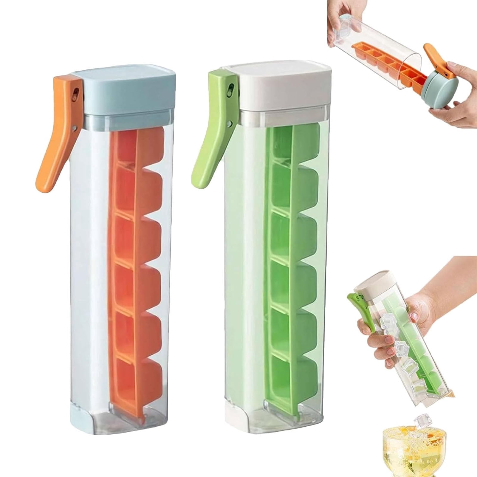 One Glass Ice Maker, Ice Cube Tray, One Hand Press Ice-Tray Mold with Handle, 6 Grid Easy Release Icess Cube Mold, Space-Saving Design and Easy Maintenance