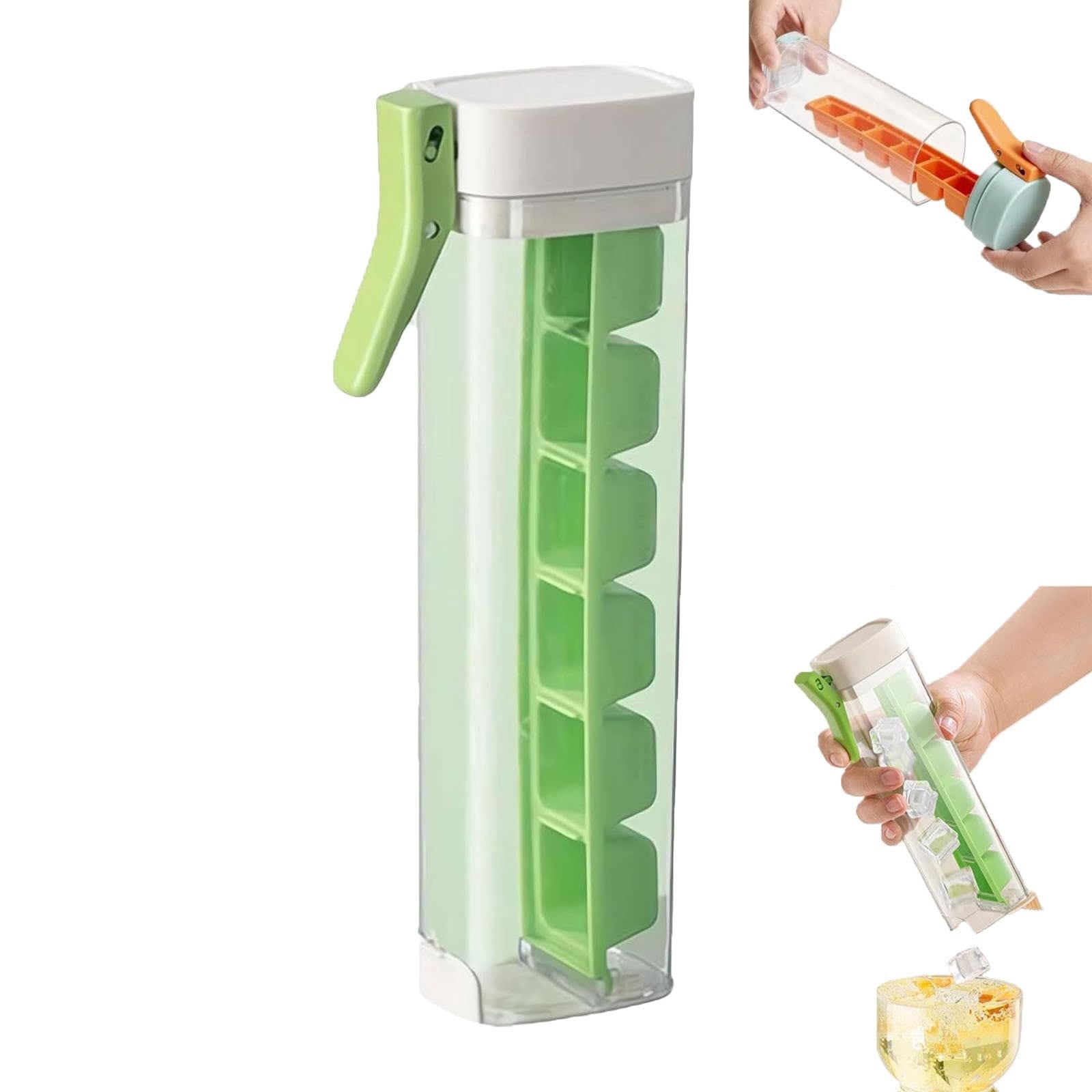 One Glass Ice Maker, Ice Cube Tray, One Hand Press Ice-Tray Mold with Handle, 6 Grid Easy Release Icess Cube Mold, Space-Saving Design and Easy Maintenance