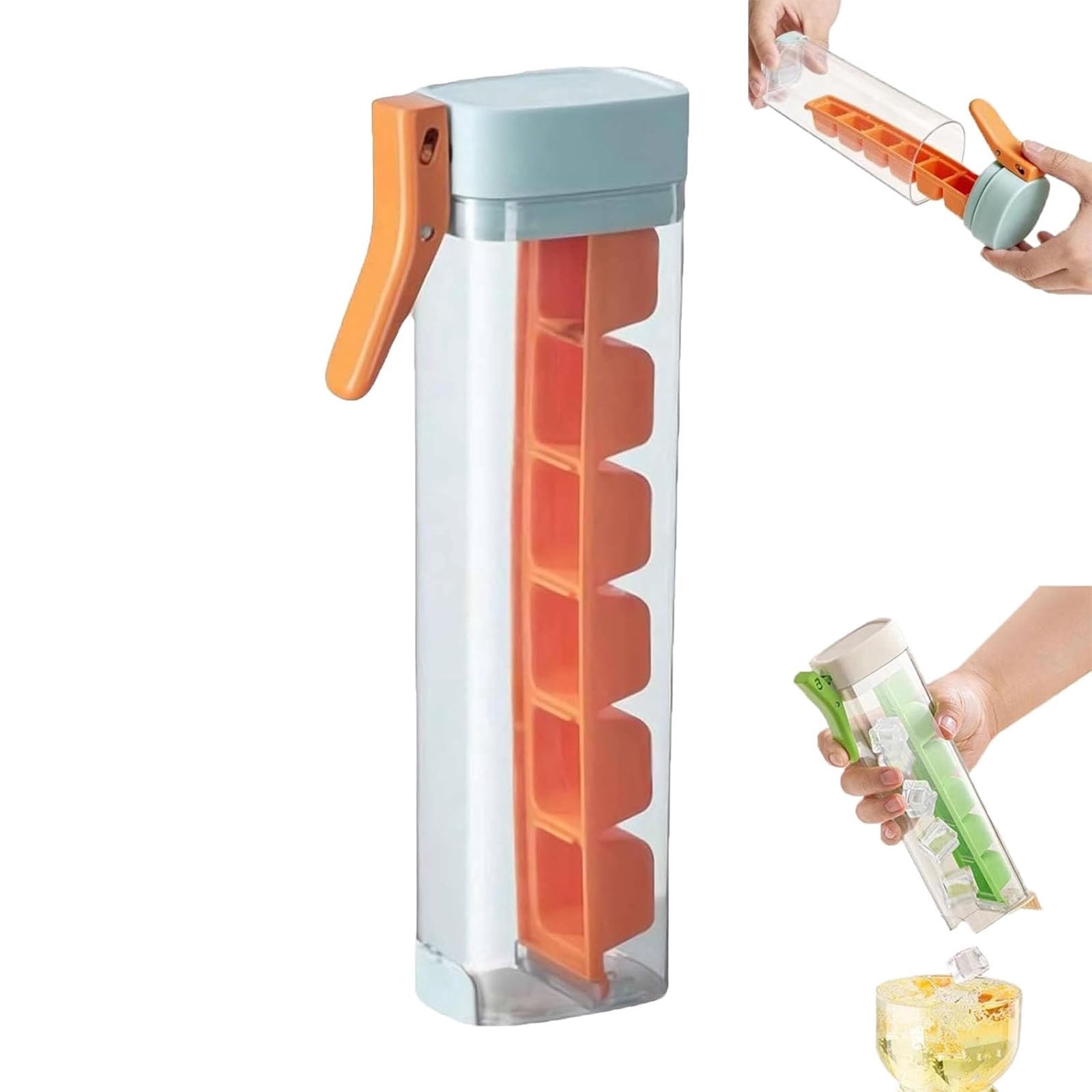 One Glass Ice Maker, Ice Cube Tray, One Hand Press Ice-Tray Mold with Handle, 6 Grid Easy Release Icess Cube Mold, Space-Saving Design and Easy Maintenance
