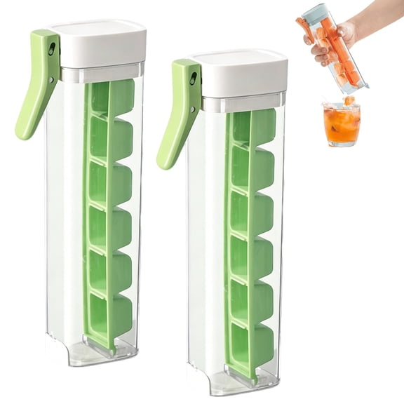 One Glass Ice Maker, One Glass Ice Cube Maker, 6 Grid Square Ice cube Tray, Portable Press Ice Tray Mold with Handle, Space Saving & Easy to Release (Green)