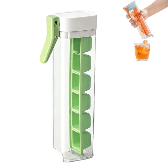 One Glass Ice Maker, One Glass Ice Cube Maker, 6 Grid Square Ice cube Tray, Portable Press Ice Tray Mold with Handle, Space Saving & Easy to Release (Green)