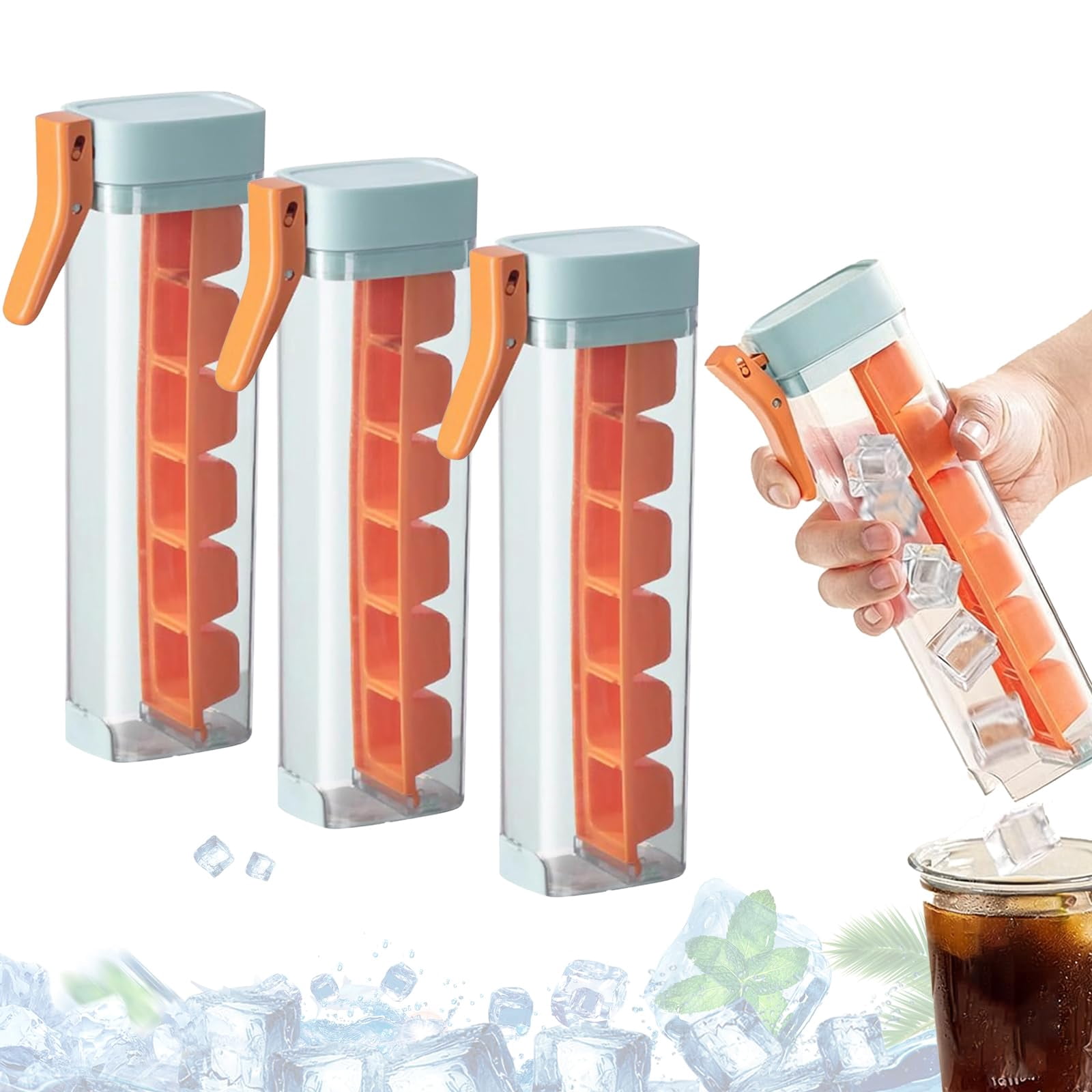 One Glass Ice Maker,Press Type Ice Cube Tray with Lid,OneHand De-Icing Square IceTray Mold,6 Grid Ice -Cube Tray Cup for Iced Coffee Drinks and Cocktails