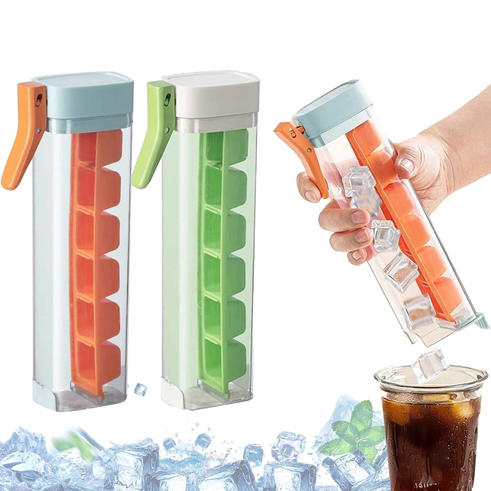 One Glass Ice Maker,Press Type Ice Cube Tray with Lid,OneHand De-Icing Square IceTray Mold,6 Grid Ice -Cube Tray Cup for Iced Coffee Drinks and Cocktails