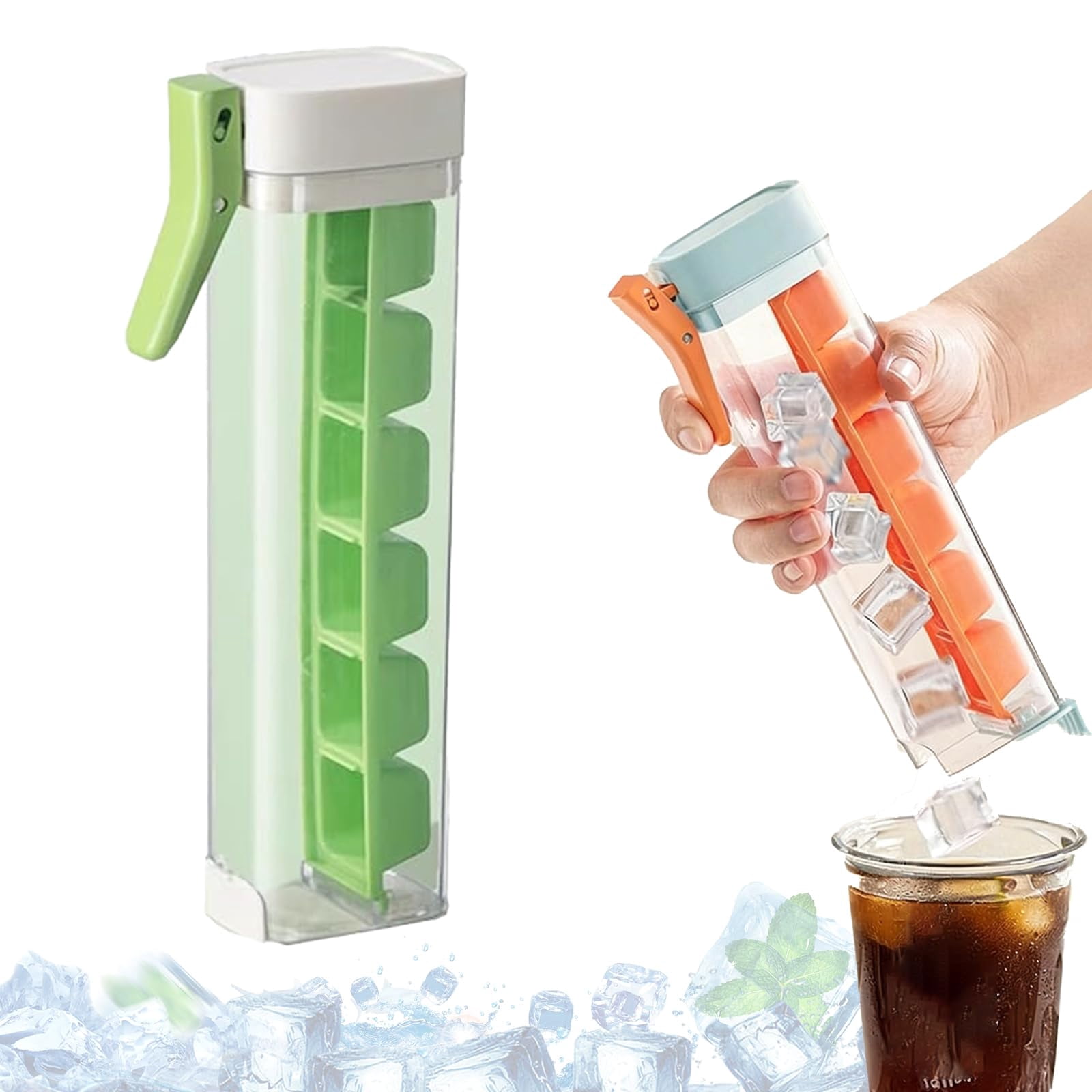 One Glass Ice Maker,Press Type Ice Cube Tray with Lid,OneHand De-Icing Square IceTray Mold,6 Grid Ice -Cube Tray Cup for Iced Coffee Drinks and Cocktails