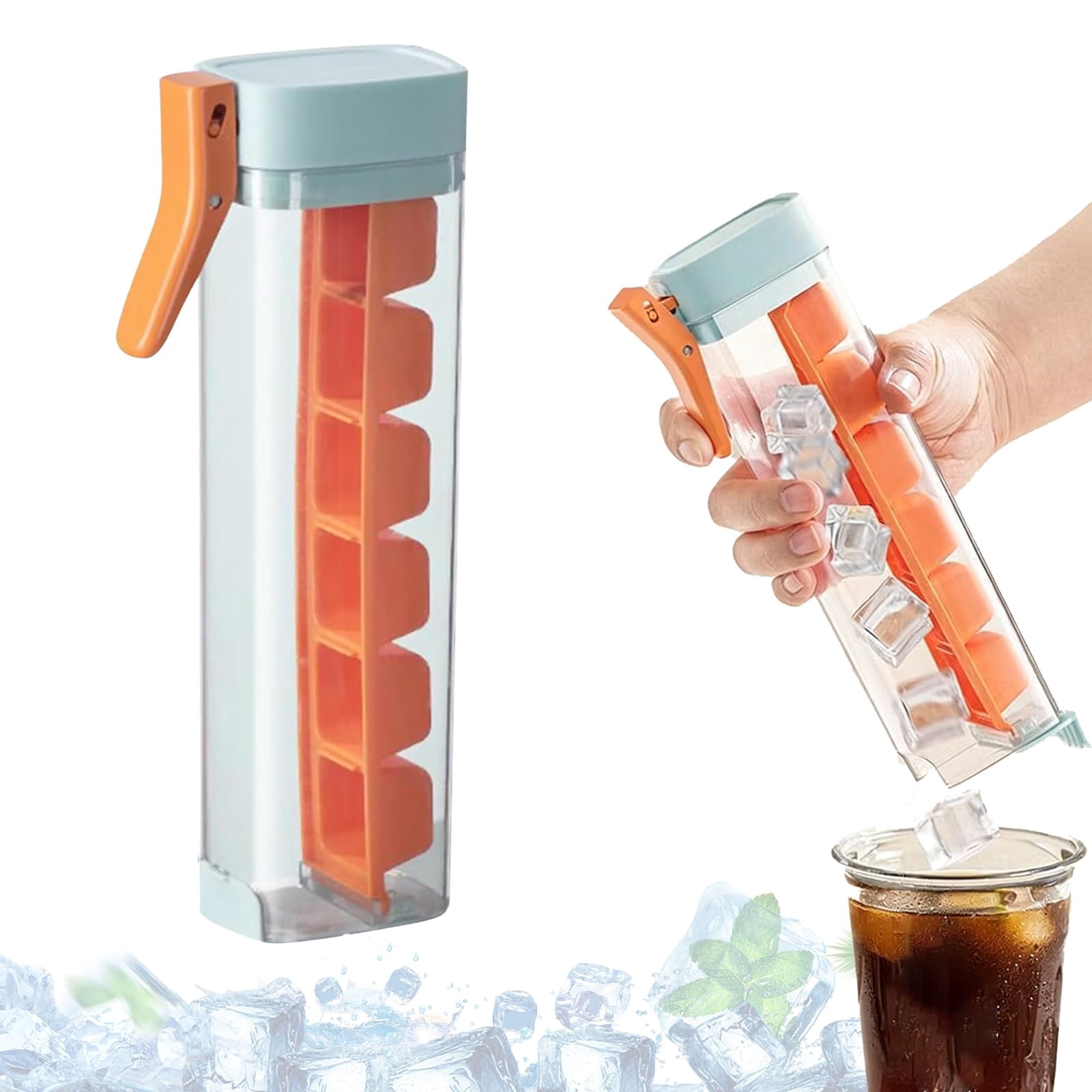 One Glass Ice Maker,Press Type Ice Cube Tray with Lid,OneHand De-Icing Square IceTray Mold,6 Grid Ice -Cube Tray Cup for Iced Coffee Drinks and Cocktails