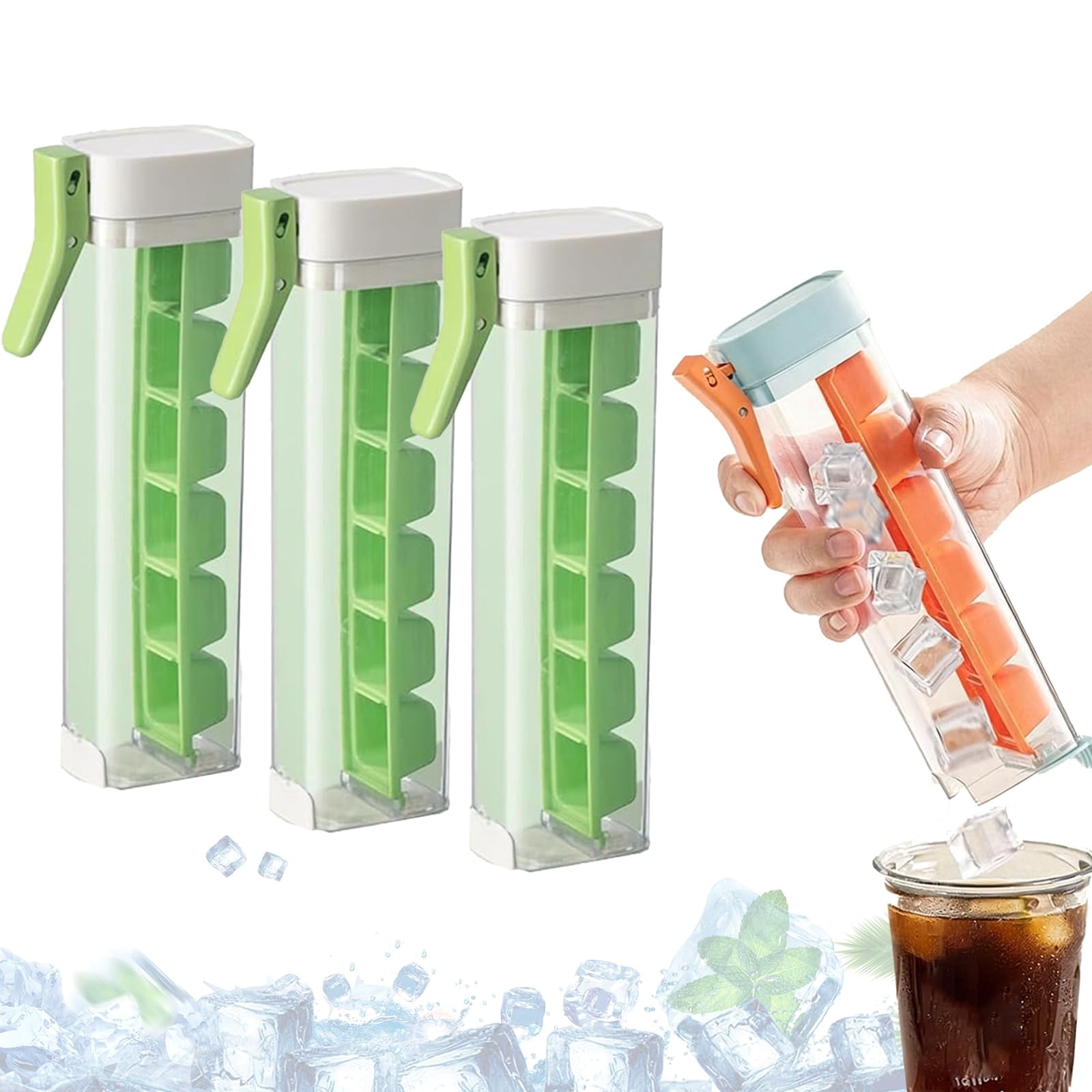 One Glass Ice Maker,Press Type Ice Cube Tray with Lid,OneHand De-Icing Square IceTray Mold,6 Grid Ice -Cube Tray Cup for Iced Coffee Drinks and Cocktails