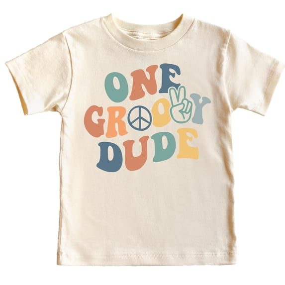 One Groovy Dude Peace Adorable 1st Birthday Shirt for Infant Baby Boys First Birthday Outfit Natural Shirt 12 Months