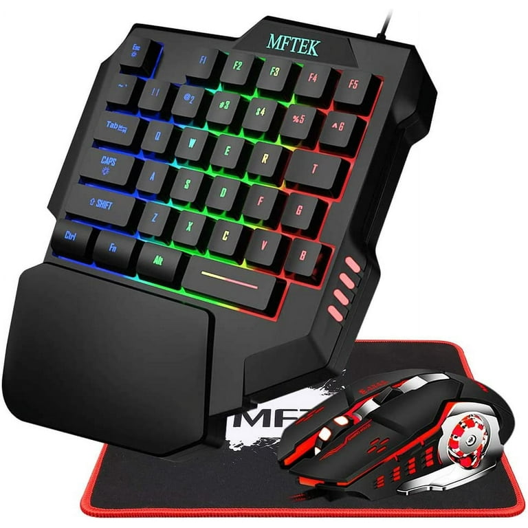 One Hand Gaming Keyboard and Mouse Combo, RGB Rainbow Backlit One