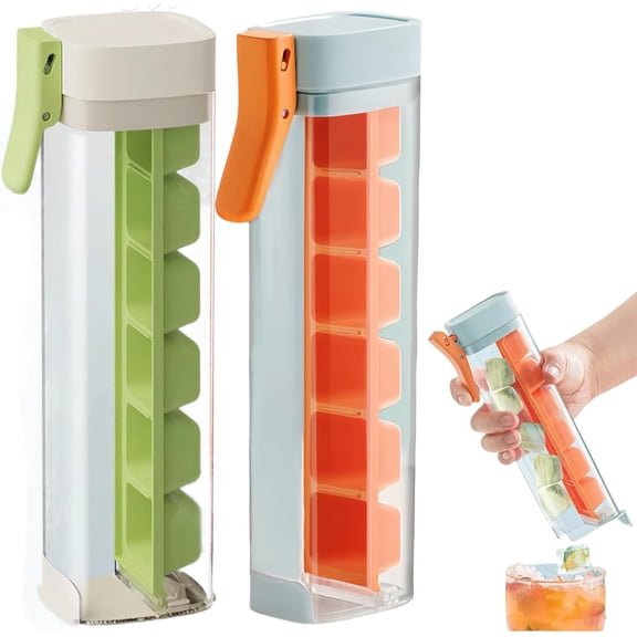 One-Hand Ice Cube Tray, Press-Release Silicone Mold, 6-Square Ice Maker for Drinks, Easy-Release Ice Cube Cup