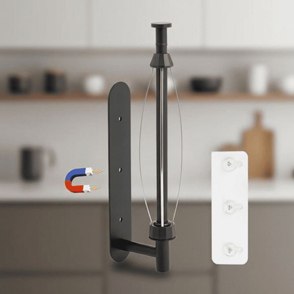 One Hand Operated Magnetic Paper Towel Holder with Self Adhesive & Strong Magnetic Backing for Kitchen, Refrigerator, Grill, RV - Easy Wall Mount, Black