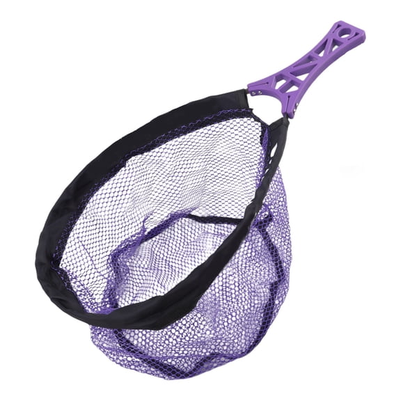 One Handed Foldable Fly Fishing Net with Elastic Metal Mesh Ring, Anti Hook Bag, Lightweight Hollow Grip, and Compact Storage Bag for Travel (Small purple)