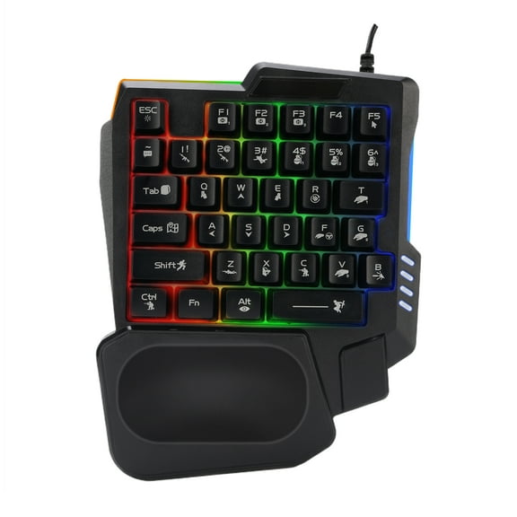 One Handed Gaming Keyboard 35 Keys Waterproof Wide Palm Rest Black Single Handed Keyboard For Computer Mobile Games,35 Keys Gaming Keyboard,K13 Gaming Keypad